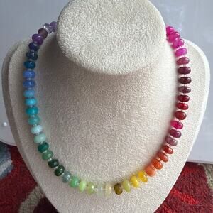 16" Ombre Rainbow Gemstone Necklace, Semi-Precious, Silver Tone Hardware